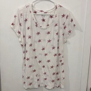 White Tee with Red Star Pattern